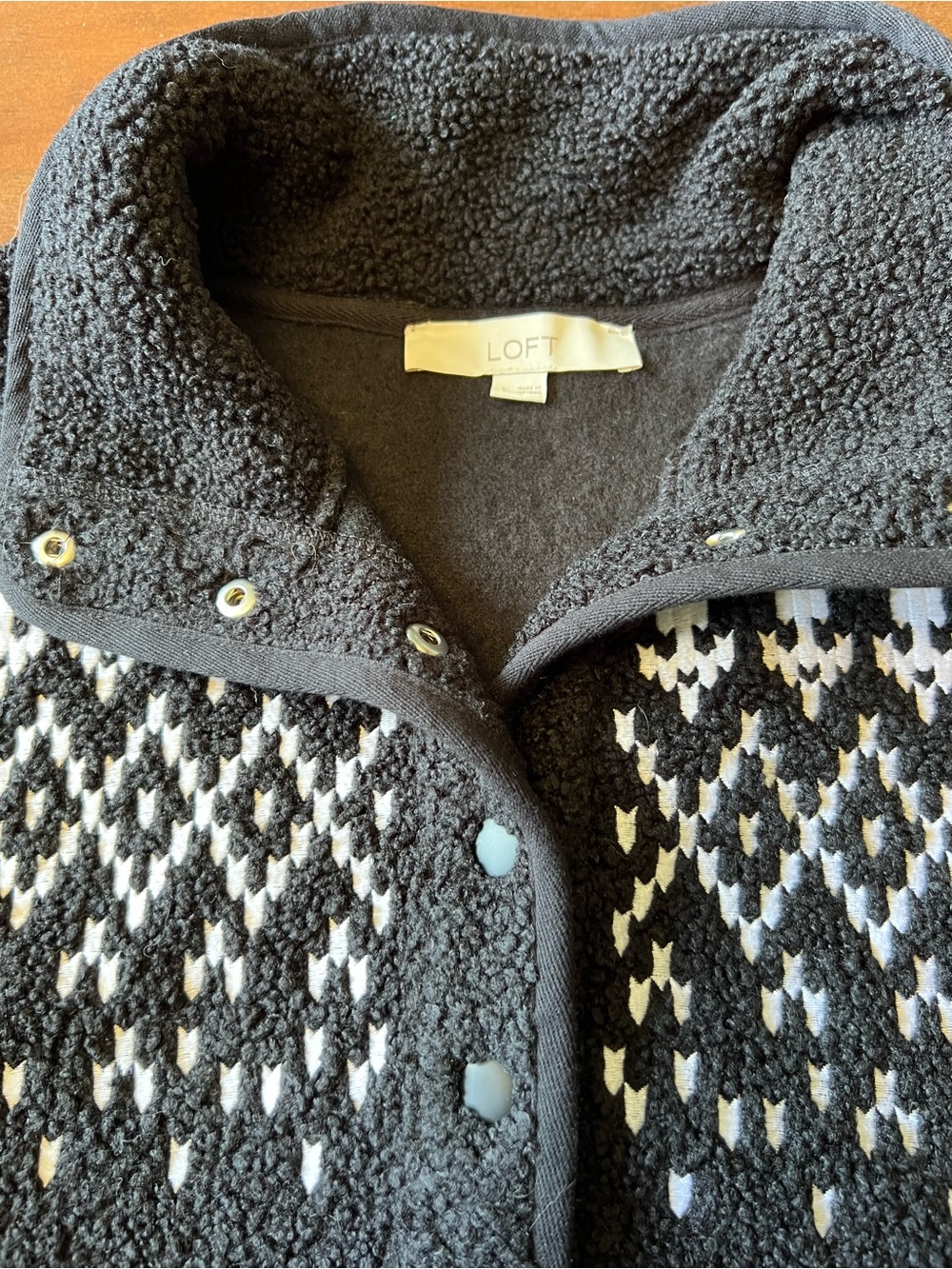 New LOFT Cozy Sherpa Fair Isle Black Pullover L - Picture 5 of 11